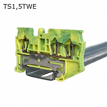 TS1,5TWE Клемма пружинная проходная 3 контакта 1,5 мм2, заземляющая, упак (50 шт) TS1,5TWE Клемма пружинная проходная 3 контакта 1,5 мм2, заземляющая, упак (50 шт)