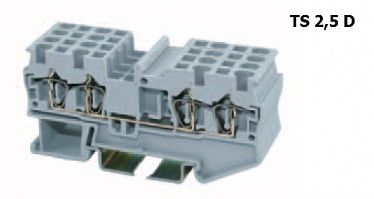 TS2,5D  Клемма пружинная проходная 4 контакта 2,5 мм2, серая, упак (60 шт)