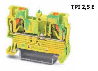 TPI2,5E  Клемма push-in проходная 2 контакта 2,5 мм2, заземляющая, упак (60 шт)